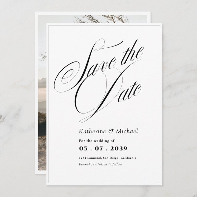Save The Date Calligraphie de script romantique Ajouter Mariage  (Devant / Derrière)