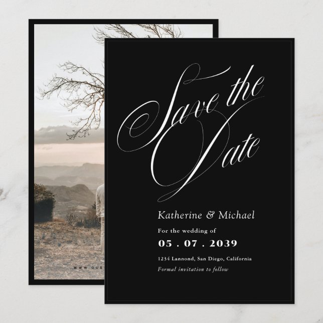 Save The Date Calligraphie de script romantique Ajouter Mariage  (Devant / Derrière)