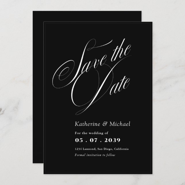 Save The Date Calligraphie de script romantique Code QR Mariage (Devant / Derrière)