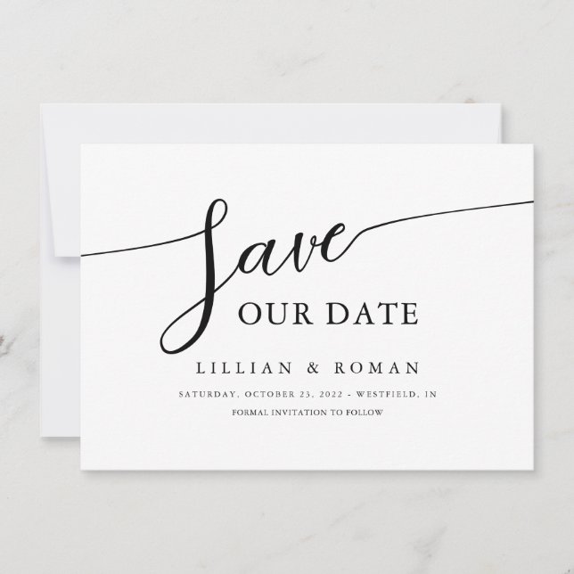 Save The Date Calligraphie de script romantique Mariage noir et  (Devant)