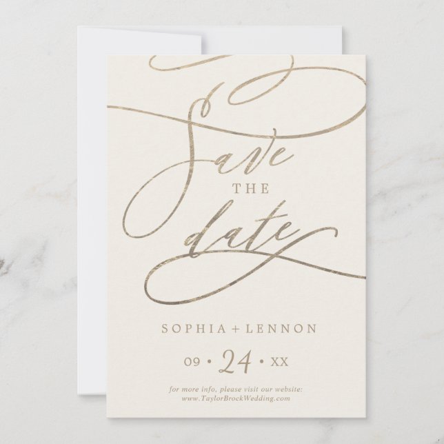 Save The Date Calligraphie d'or romantique | Ivory Enregistrer L (Devant)
