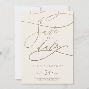 Save The Date Calligraphie d'or romantique Ivory Enregistrer L