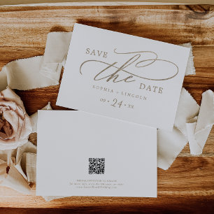 Save The Date Calligraphie d'or romantique QR Code horizontal