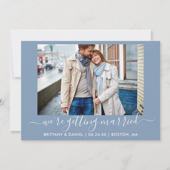 Save The Date Calligraphie Dusty Blue Se marier (Devant)