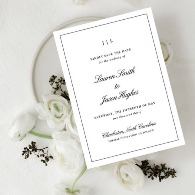 Save The Date Calligraphie Élégante Classique Monogramme Mariage (Créateur téléchargé)