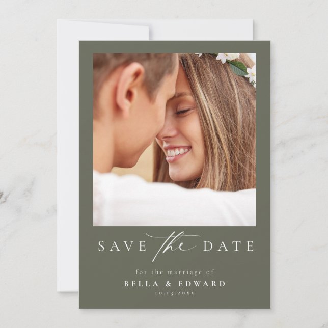 Save The Date Calligraphie Élégante Mariage Vert Enregistrer La  (Devant)