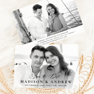 Save The Date Calligraphie Élégante Moderne 2 Photo Mariage