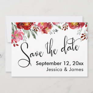 Save The Date Calligraphie Enregistrer la Date Fleurs Rouge Bour