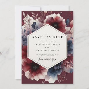 Save The Date Calligraphie florale Bourgogne Mariage
