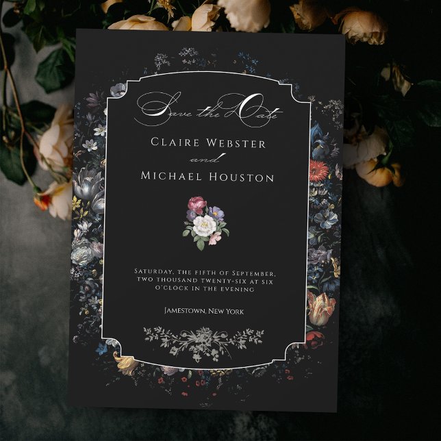 Save The Date Calligraphie florale noire (Créateur téléchargé)