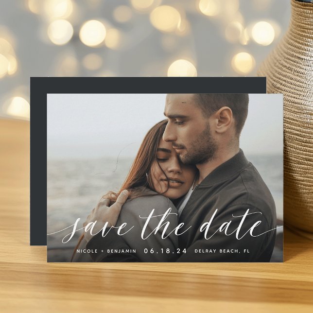 Save The Date Calligraphie intemporelle | Photo horizontale (Créateur téléchargé)