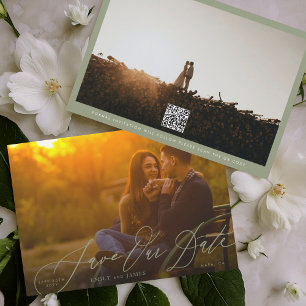 Save The Date Calligraphie Mariage Sage Green QR Code photo