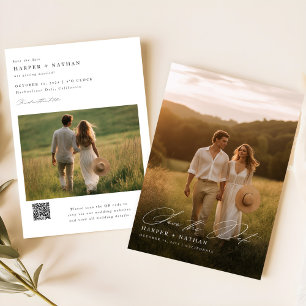 Save The Date Calligraphie minimale Mariage de photo Code QR