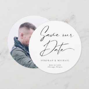 Save The Date Calligraphie moderne cercle noir blanc photo