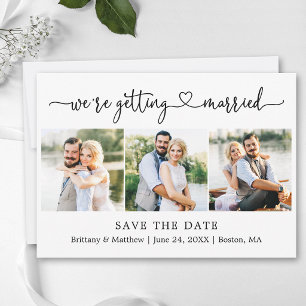 Save The Date Calligraphie Moderne Cœur 3 Photos Nous Nous Mario