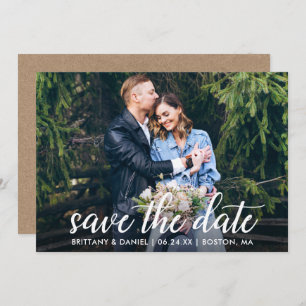 Save The Date Calligraphie moderne Couple Photo Mariage Kraft