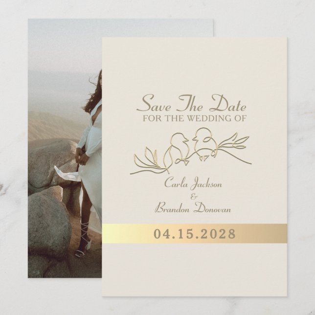 Save The Date Calligraphie moderne élégante mariage or (Devant / Derrière)