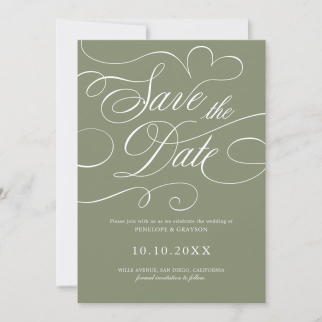 Save The Date Calligraphie moderne intemporelle code QR mariage  (Devant)