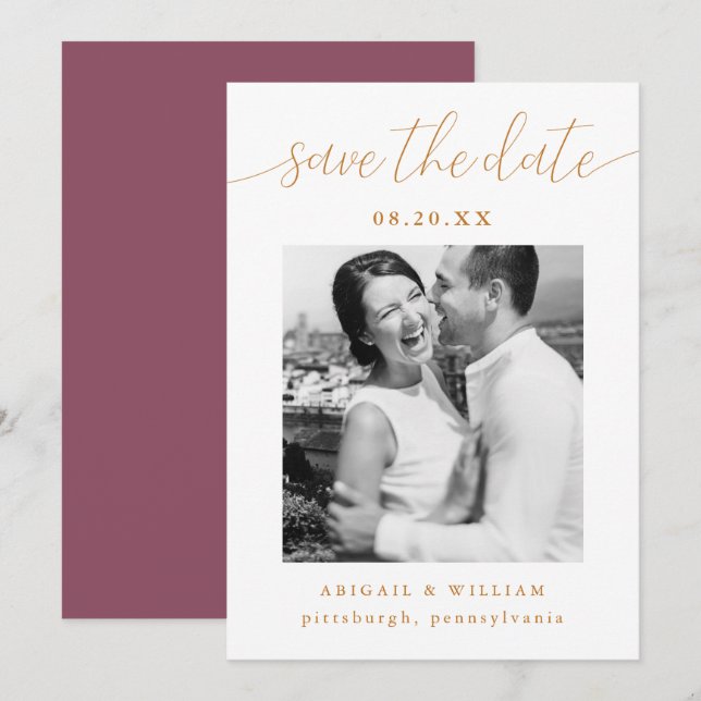 Save The Date Calligraphie moderne Mariage rose (Devant / Derrière)