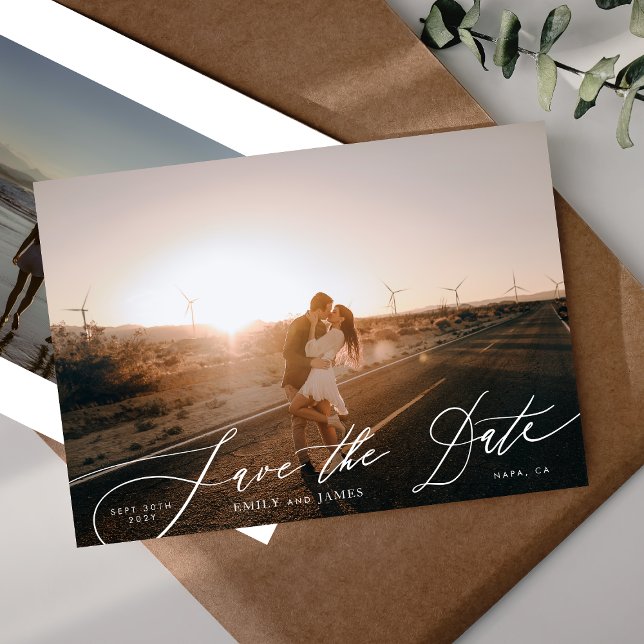 Save The Date Calligraphie moderne personnalisable Deux photos (Créateur téléchargé)