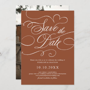 Save The Date Calligraphie moderne photo en terre cuite intempor