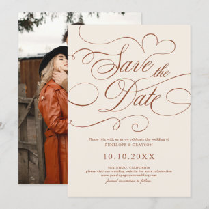 Save The Date Calligraphie moderne photo en terre cuite intempor