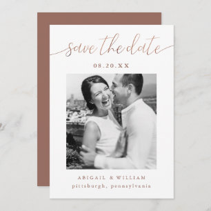 Save The Date Calligraphie moderne Photo Terracotta Mariage