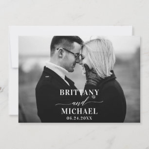 Save The Date Calligraphie moderne Photographie noir et blanc