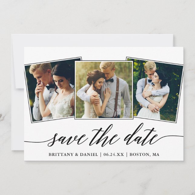 Save The Date Calligraphie moderne Script 3 Collage photo (Devant)