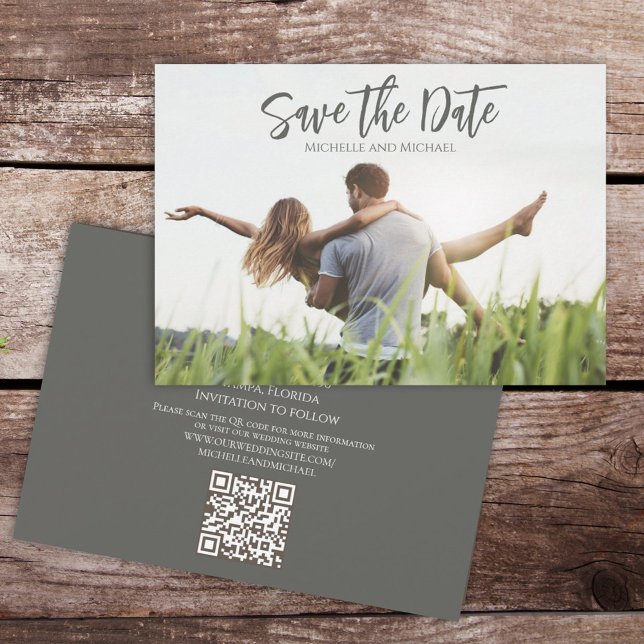 Save The Date Calligraphie moderne Script Photo Code QR tendance (Créateur téléchargé)