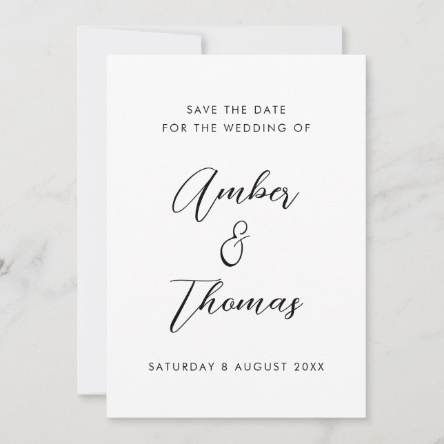 Save The Date Calligraphie moderne simple en noir et blanc (Devant)
