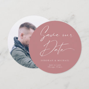 Save The Date Calligraphie moderne Tour rond Rose Dusty Photo