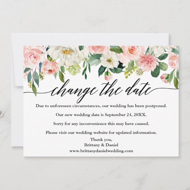Save The Date Calligraphie Modifier La Date Pink Floral Card (Devant)