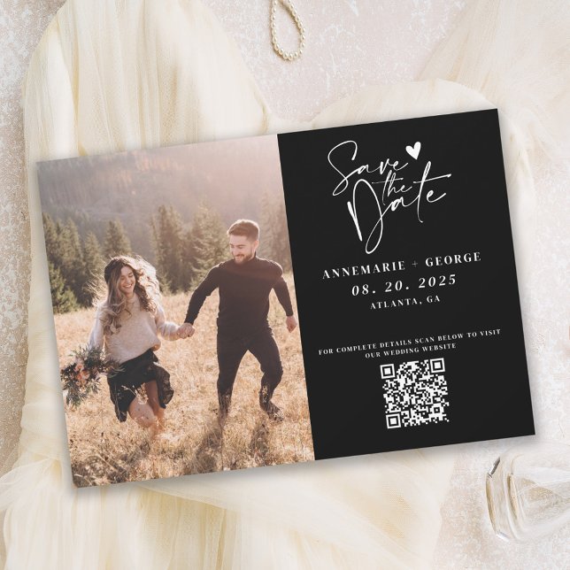 Save The Date Calligraphie noir blanc moderne Code QR (Créateur téléchargé)