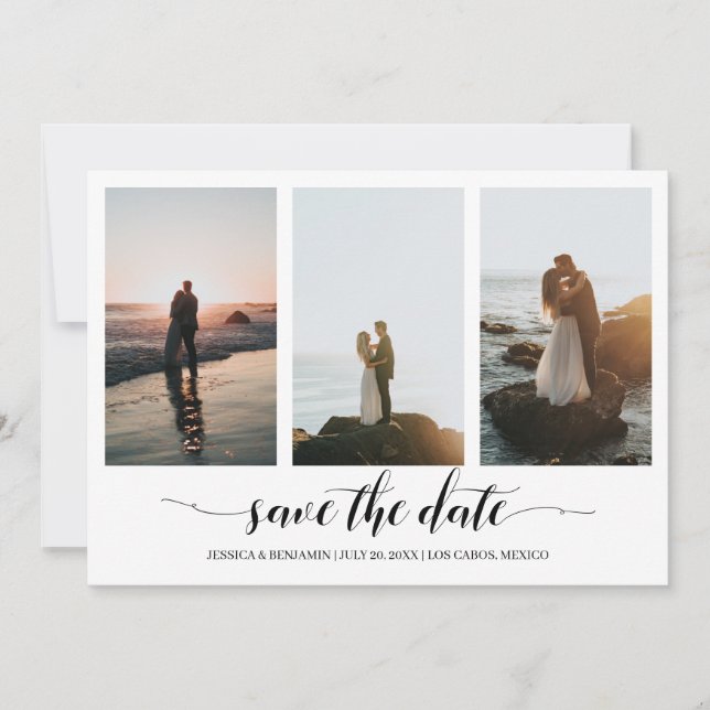 Save The Date Calligraphie noire Enregistrer la date avec photo  (Devant)