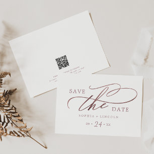 Save The Date Calligraphie or romantique Rose QR Code horizontal