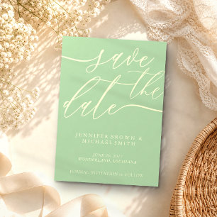 Save The Date Calligraphie personnalisée de mariage pistache et 