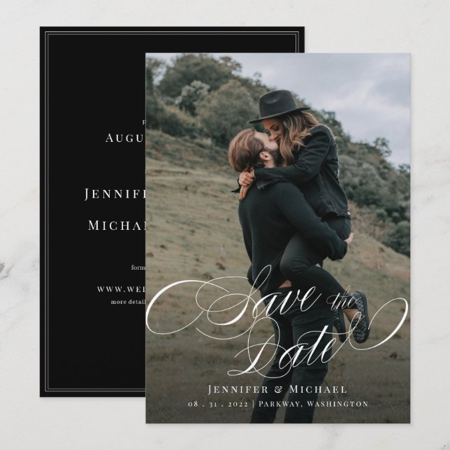 Save The Date Calligraphie Photo Personnalisée Mariage Enregistr (Devant / Derrière)