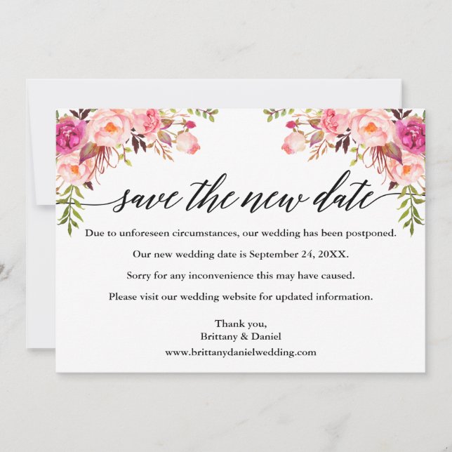 Save The Date Calligraphie Pink Floral Enregistrer La Nouvelle C (Devant)
