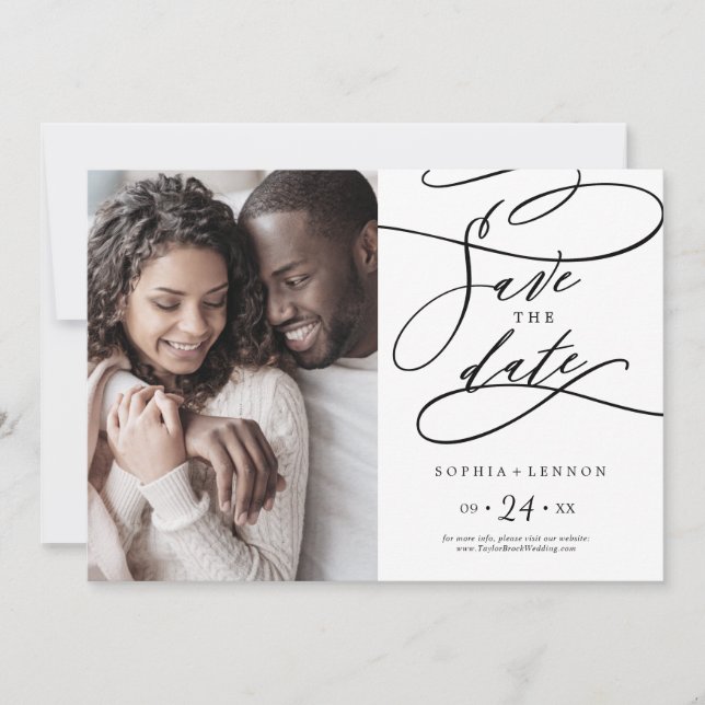Save The Date Calligraphie romantique | Photo florissante (Devant)