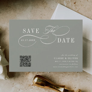 Save The Date Calligraphie romantique QR Code Sage Vert Horizont