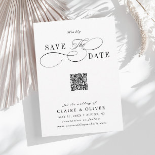 Save The Date Calligraphie romantique QR Code vertical
