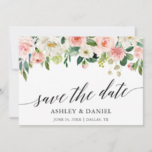 Save The Date Calligraphie Rose Blanc Floral Enregistrer La Cart