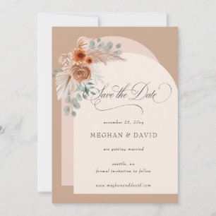 Save The Date Calligraphie Rustique Boho Terracotta Pampas