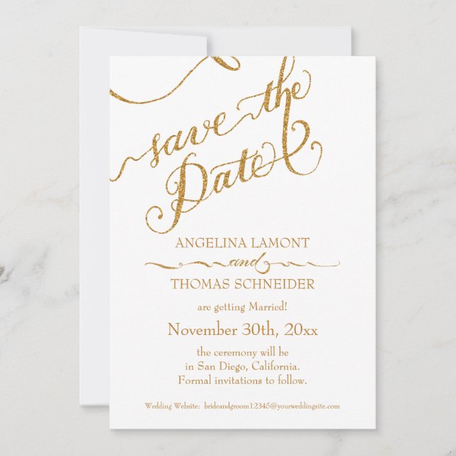 Save The Date Calligraphie Script Forever in Love Gold Parties s (Devant)