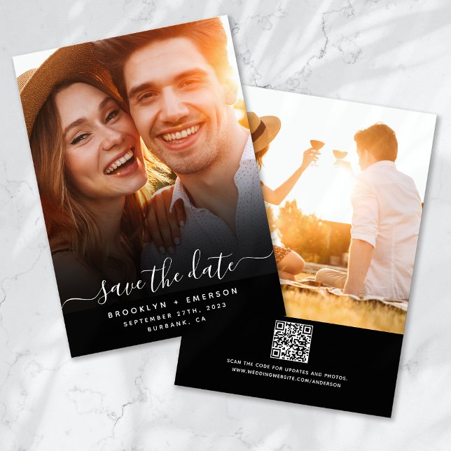 Save The Date Calligraphie Script Photo QR Code Mariage (Créateur téléchargé)