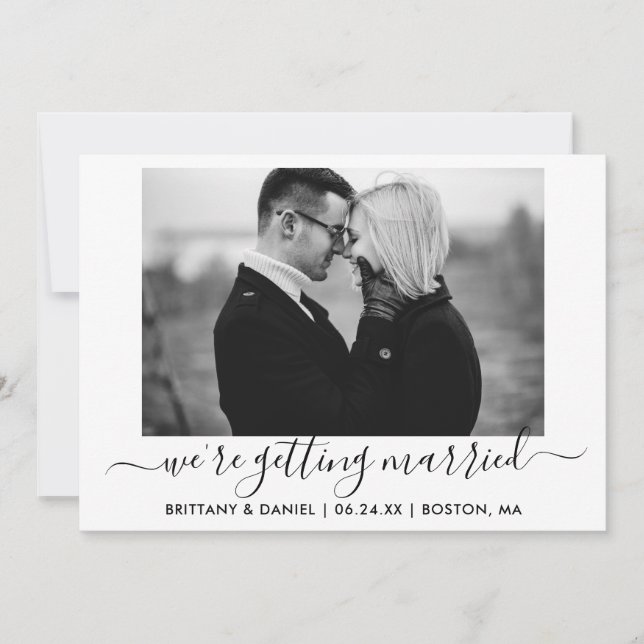 Save The Date Calligraphie Se marier Photo noir et blanc (Devant)
