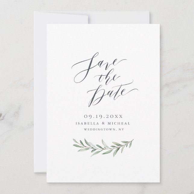 Save The Date Calligraphie simple mariage de verdure rustique (Devant)