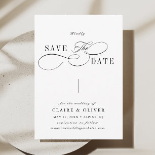 Save The Date Calligraphie Tourbillonnant romantique noir et bla