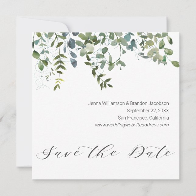 Save The Date Calligraphie Vert Eucalyptus Enregistrer la date (Devant)